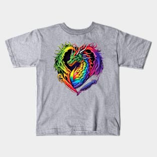 Majestic Dragon's Rainbow Heart Burst Tee Kids T-Shirt